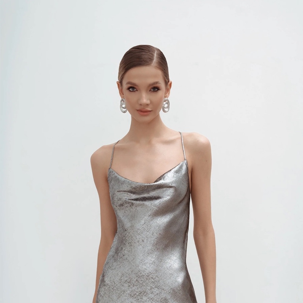 Silver Metallic Slip Dress